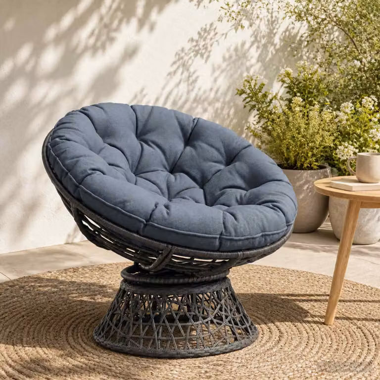 Cuscino per sedia appesa vidaXL VIANEN rotondo in poliestere blu con rivestimento rimovibile e resistente ai raggi UV