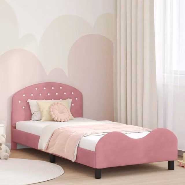 Struttura letto bambini con testata-Giroletto per bambini Rosa 90 x 200 cm Velluto 120569