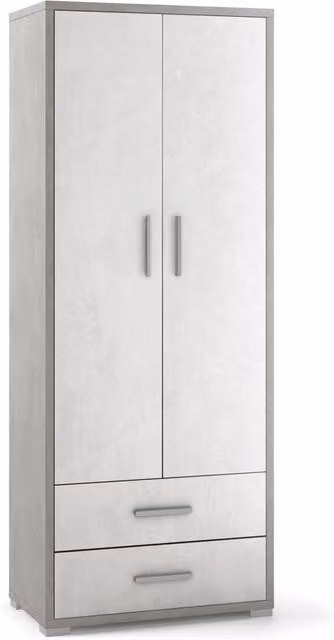 Armadio 2 Ante 2 Cassetti 71x182x41 cm Cemento/Ossido Bianco