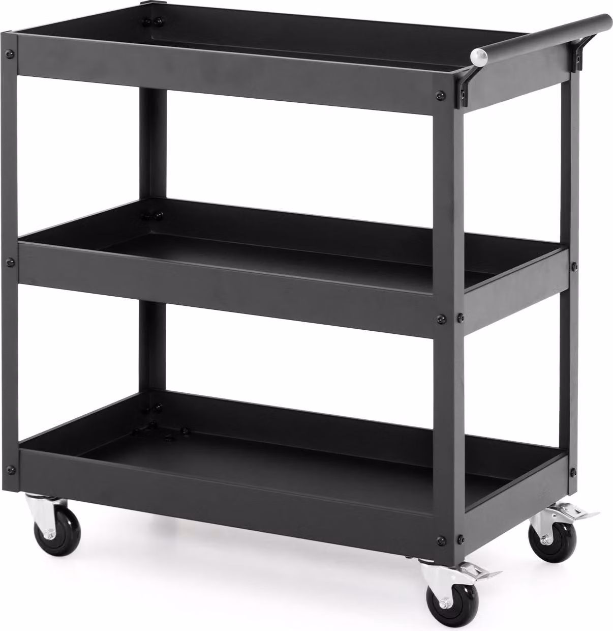 Carrello da officina COSTWAY, carrello da officina a 2 ripiani, carrello portautensili in metallo con maniglia e rotelle, carrello di trasporto e montaggio per ufficio (nero)