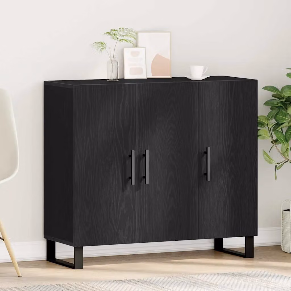 Credenza moderna vidaXL in legno MDF nero, L 90 x P 34 x H 80 cm