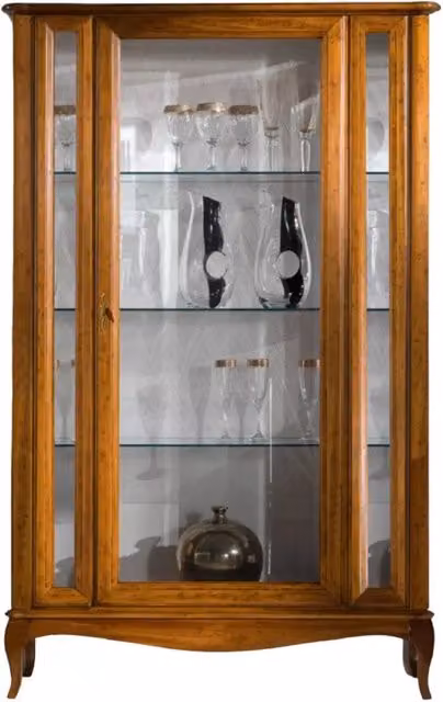 Vetrina classica in legno con ante in vetro e serratura Mobili 2G finitura Bassano marrone L: 111 cm, P: 44 cm, H: 190 cm – 3