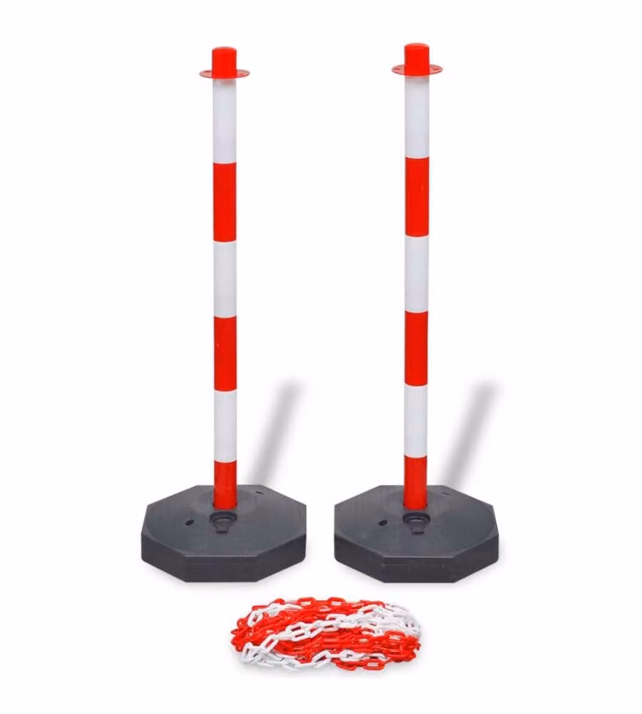 Set Stradale con 4 Pali e 2 Catene in Plastica 10 m Ciascuna