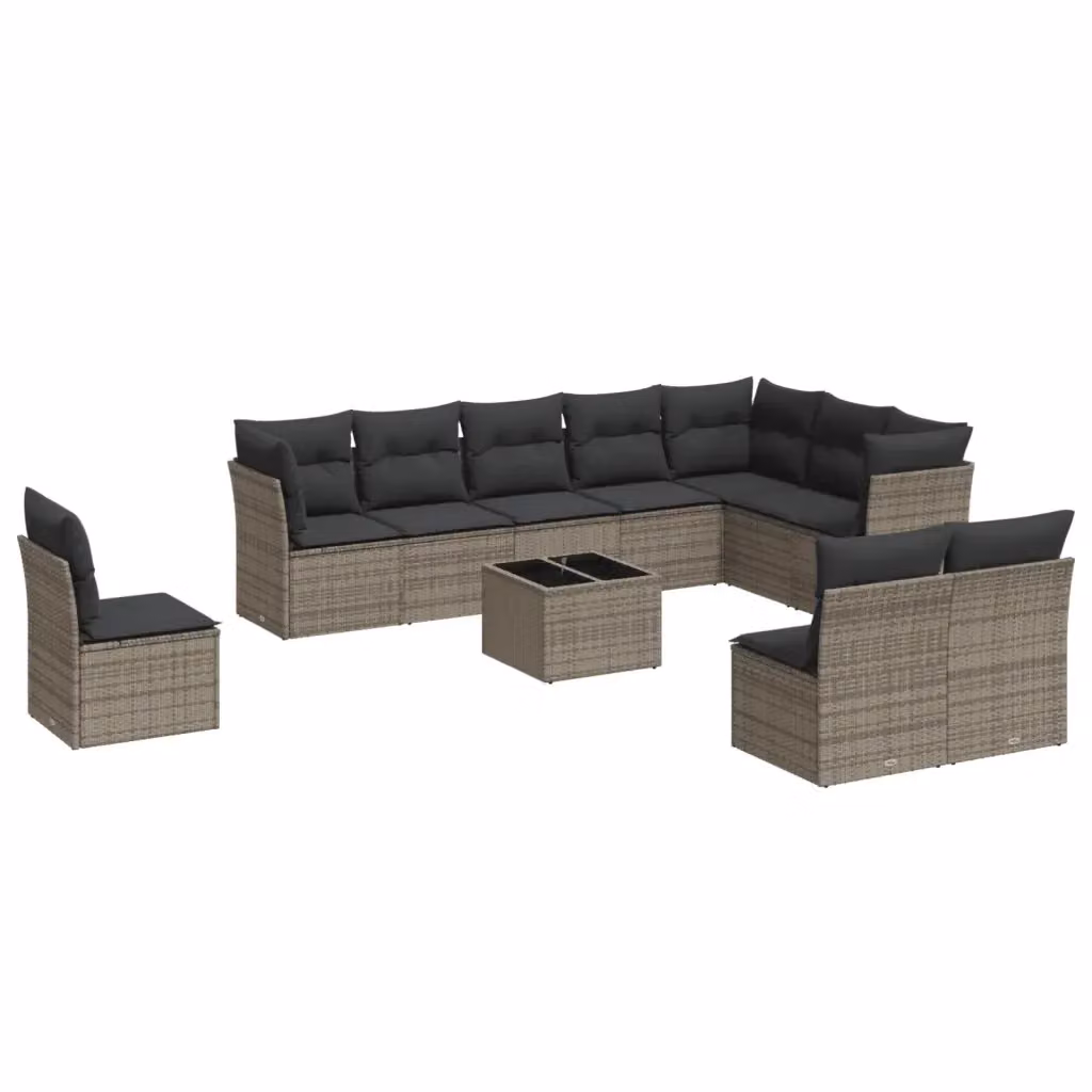 Set di Divani da Giardino VIDAXL in Polyrattan Grigio con Cuscini, 11 Pezzi – 2
