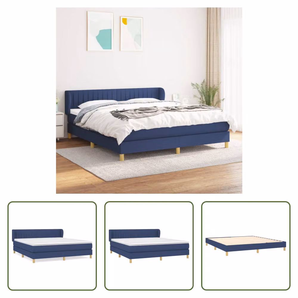 The Living Store Letto a molle con materasso Blu 160x200 cm in tessuto