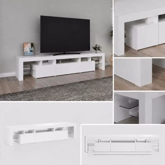 TV Cabinet With LED Lights White 200x36.5x40 Cm