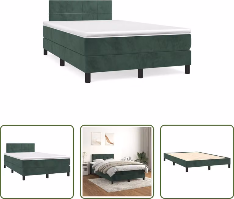 The Living Store Letto a molle con materasso verde scuro 120x190 cm in velluto