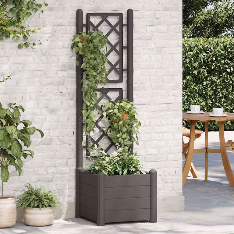 vidaXL Fioriera da Giardino con Graticcio in Plastica Antracite L/P/H: 43 x 43 x 142 cm