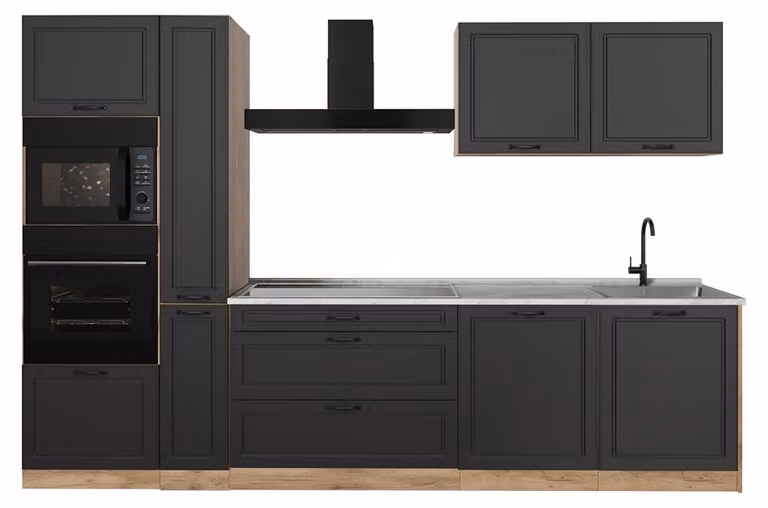Cucina componibile Vicco R-Line Antracite country/Rovere dorato 310 cm senza piano di lavoro, Model 67949