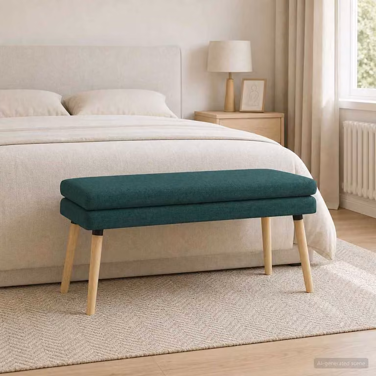 Panchina moderna vidaXL in legno di gomma e tessuto verde scuro L 110 x P 40 x H 47 cm