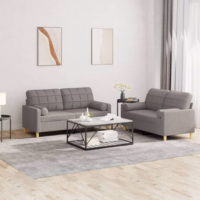Maison Exclusive - Set divano a 2 posti con cuscini in tessuto color taupe