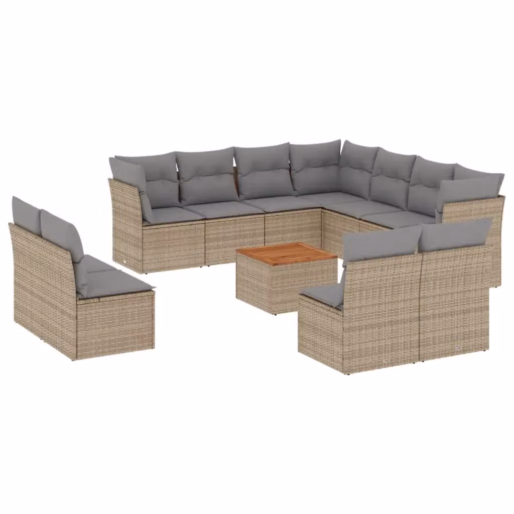 Set Divano da Giardino a Forma a U vidaXL in Polyrattan con Cuscini Beige e Grigio e Tavolino da Esterno – 2