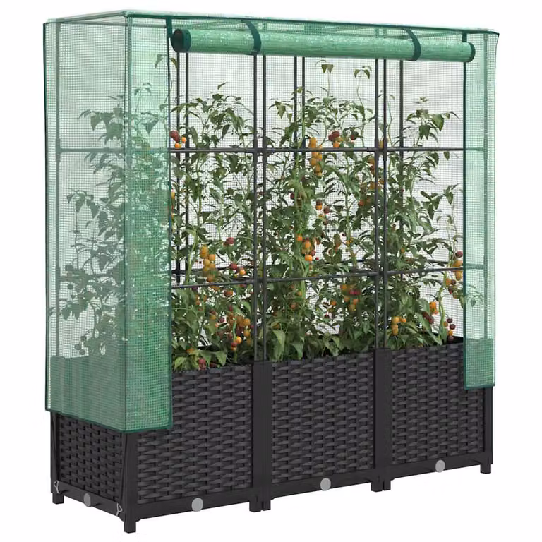 Letto rialzato con copertura serra effetto rattan vidaXL, nero e verde, L 120 cm x P 40 cm x H 138 cm