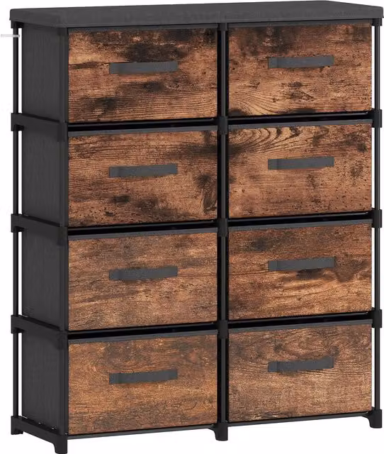 Cassettiera HOMCOM con 8 cassetti in metallo per camera da letto, colore marrone rustico – 1