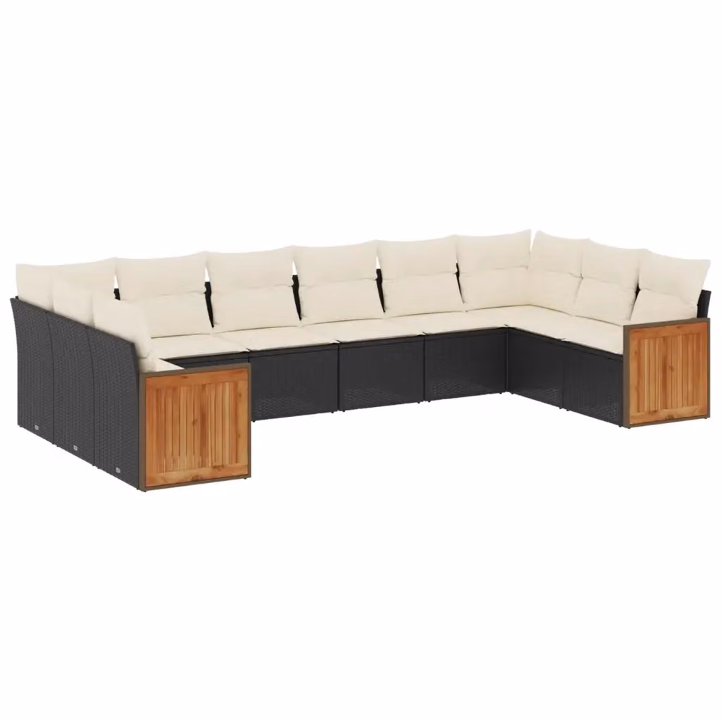 Set di divani da giardino vidaXL 10 pezzi in rattan con cuscini bianchi e neri e struttura in acciaio nero – 2