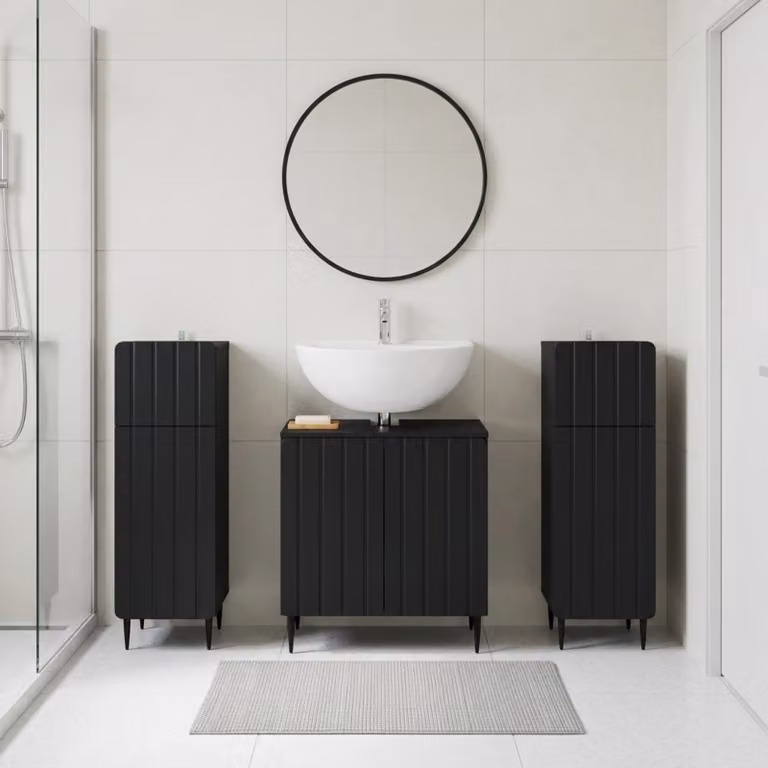 Set di mobili da bagno vidaXL ZWOLLE in 3 pezzi nero opaco con mobile lavabo e armadietti laterali