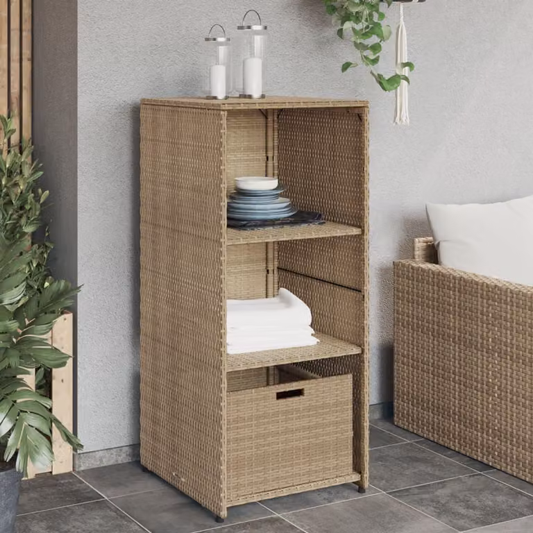 Armadietto portaoggetti da giardino vidaXL in polyrattan beige con ripiani interni L: 50 cm, P: 55 cm, H: 115 cm