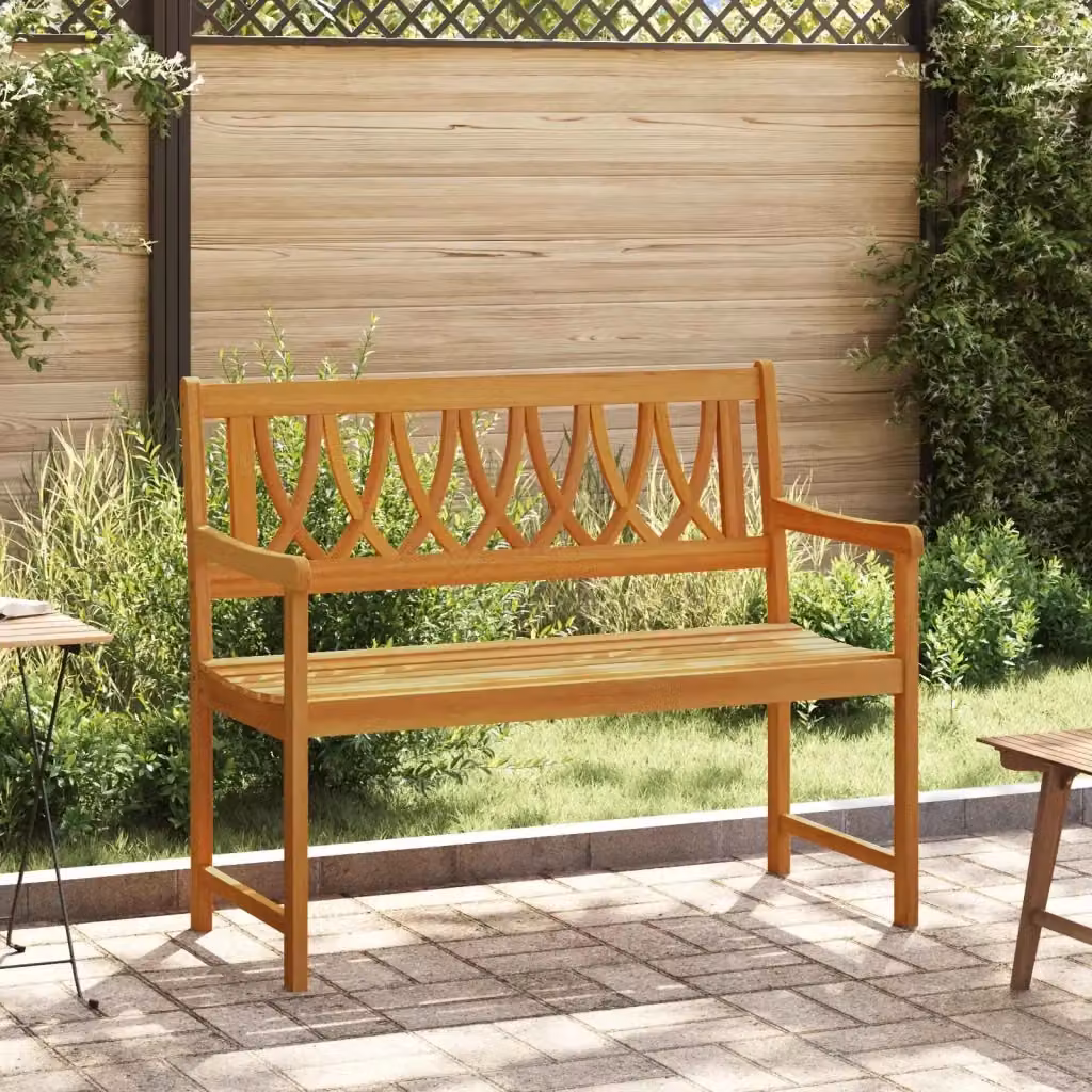 Panchina da giardino in legno di acacia marrone con braccioli, stile rustico, L 110 x P 55,5 x H 90 cm – 2