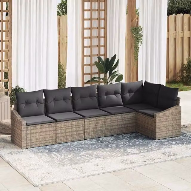 Set Divano da Giardino 6 pz Grigio polyrattan 3355408