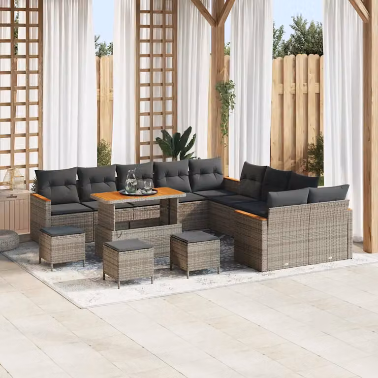 Set Divano da Giardino vidaXL 18 Pezzi Grigio con Cuscini e Struttura in Acciaio Verniciato a Polvere