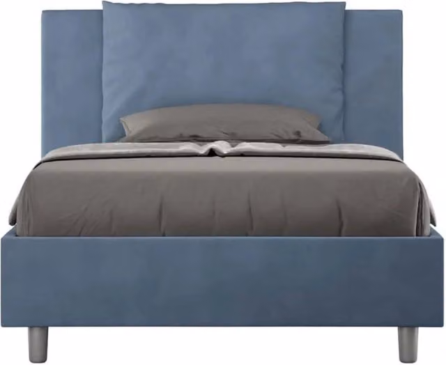 Letto una piazza e mezza senza rete imbottito 110x200 microfibra blu Antea