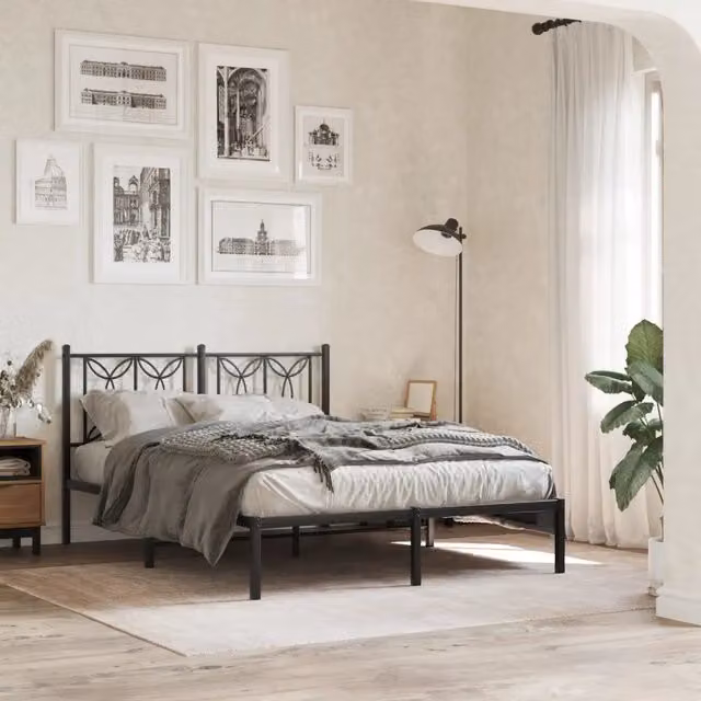 Giroletto con Testiera in Metallo Nero vidaXL L: 142 cm, P: 196 cm, H: 90 cm – 1