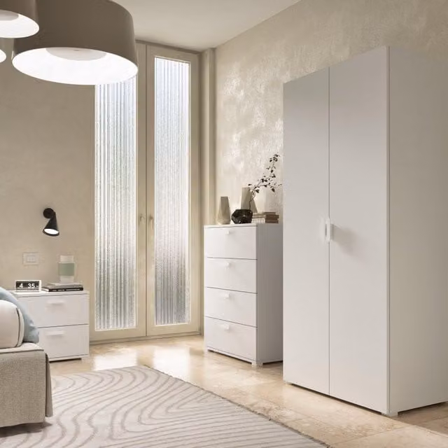 Comò moderno con 4 cassetti bianco L: 70 cm, P: 39 cm, H: 98 cm