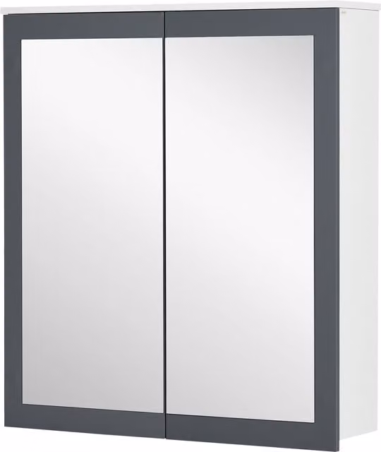 Armadio da bagno sospeso kleankin con specchio, 2 ante in vetro e ripiani regolabili, Bianco, L: 69 cm, P: 17 cm, H: 75,5 cm