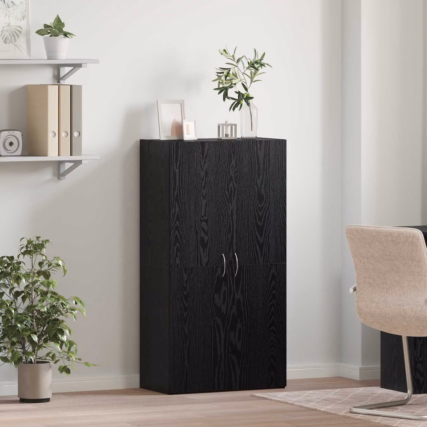 Mobile per ufficio vidaXL moderno nero con ante a battente e ripiani regolabili L: 60 cm, P: 32 cm, H: 115 cm