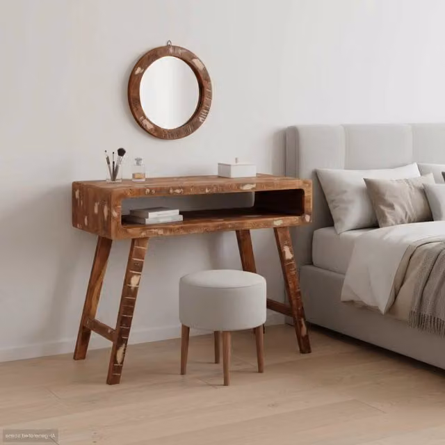 Tavolo da trucco con specchio vidaXL in legno marrone stile minimalista L: 90 cm, P: 45 cm, H: 76 cm