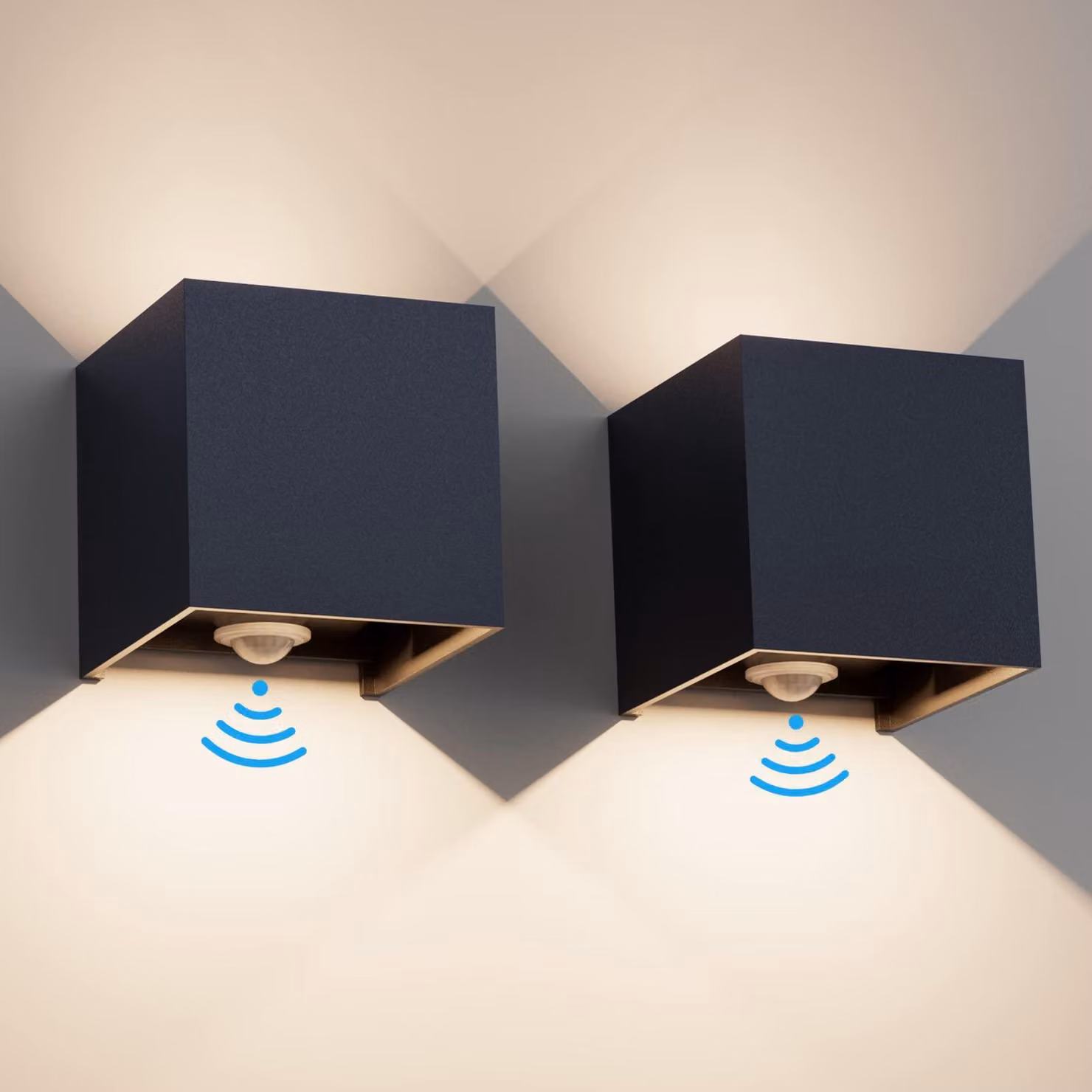 Confezione da 2 lampade a LED da parete, 12W, con sensore di movimento, colore antracite