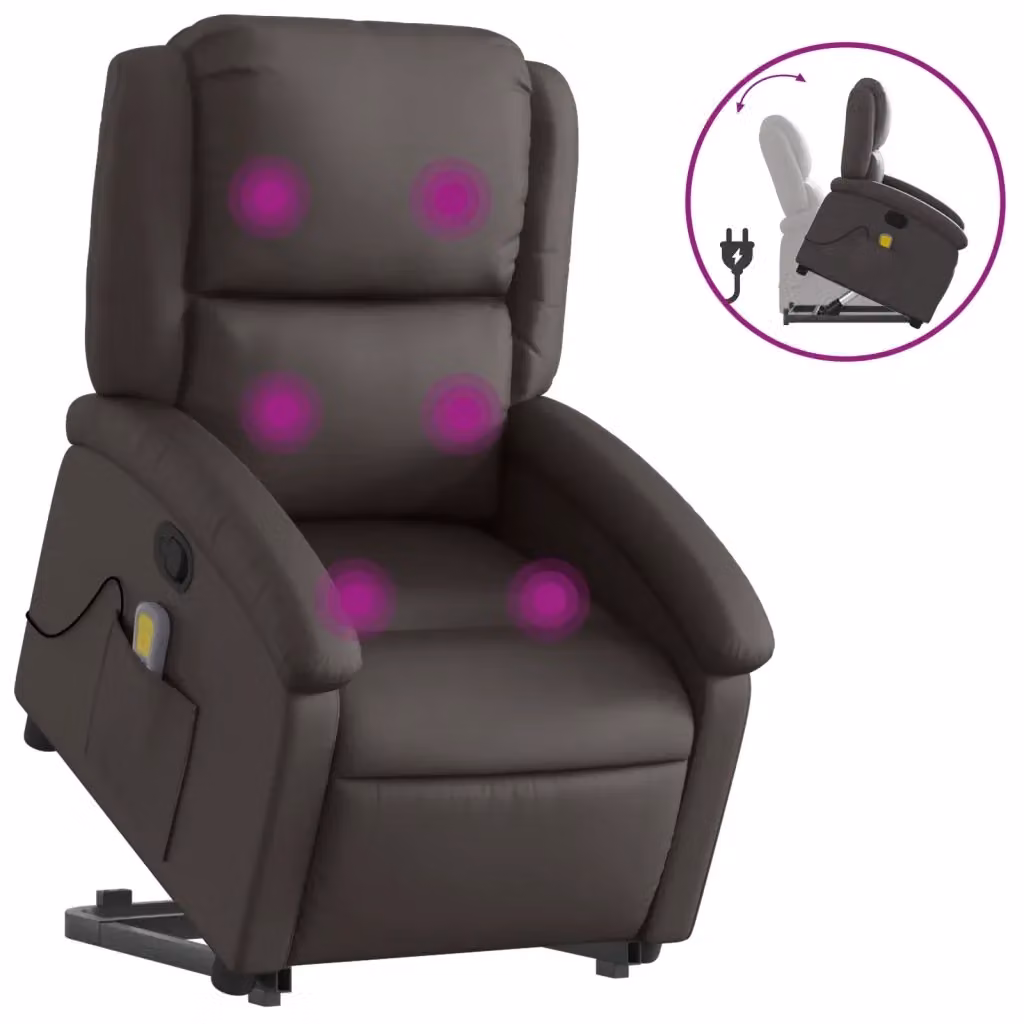 Poltrona a Rialzo con Assistenza Elettrica vidaXL in Vera Pelle Marrone per Senior – 2