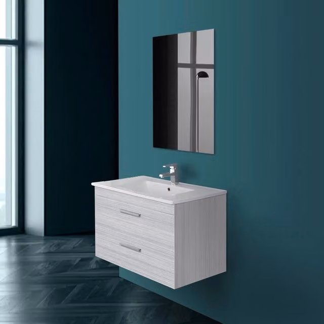 Mobile bagno sospeso INBAGNO grigio con armadietto specchio e cassetti soft-close L: 80 cm, P: 45 cm, H: 50 cm