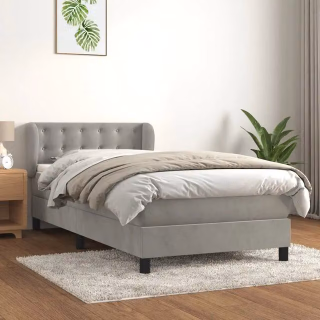 Giroletto a Molle con Materasso-Struttura Letto con Materasso Grigio Chiaro 100x200cm Velluto 420043
