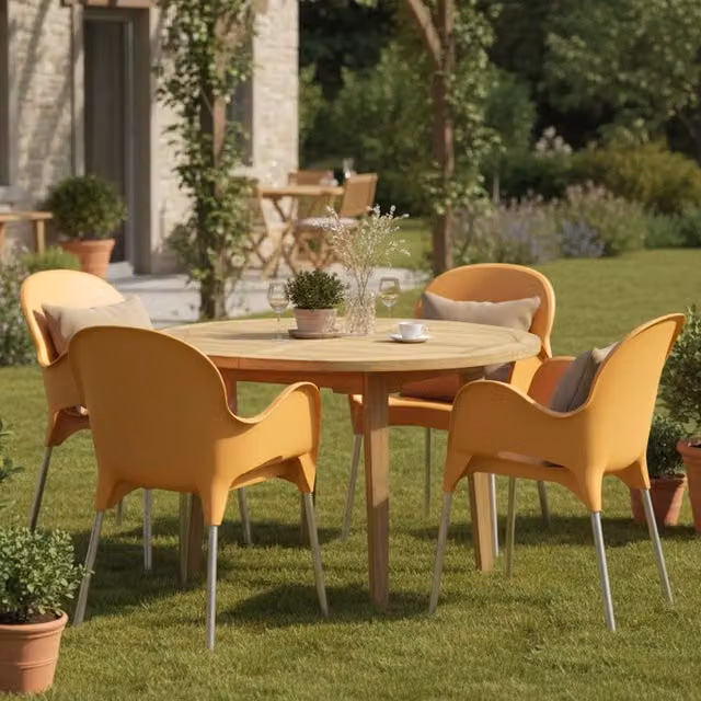 Set da esterno Raimund DMORA composto da 4 sedie impilabili con cuscini arancione