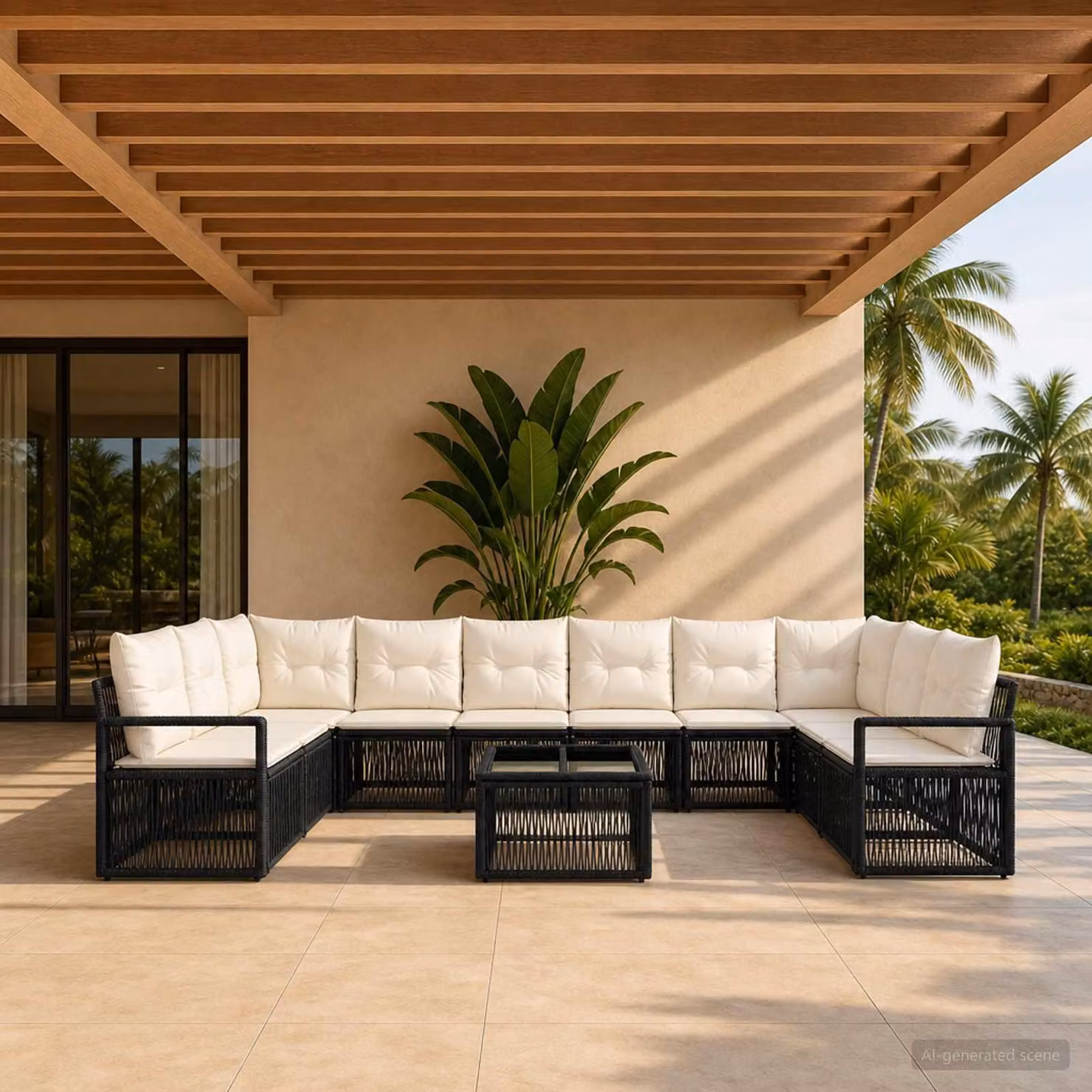 Maison Exclusive - Set da giardino composto da 11 pezzi, divano in rattan sintetico nero