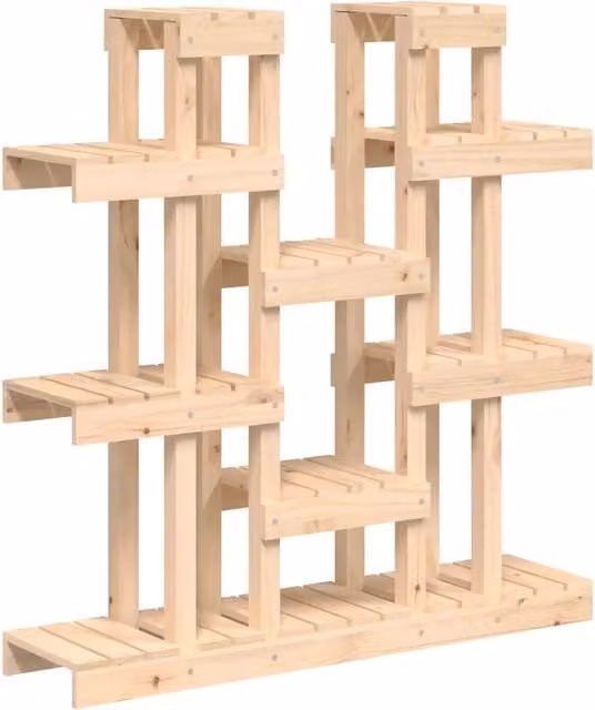 Supporto per piante in legno di pino massello HELLOSHOP26 design rustico colore marrone e beige L: 104,5 cm, P: 25 cm, H: 109,5 cm