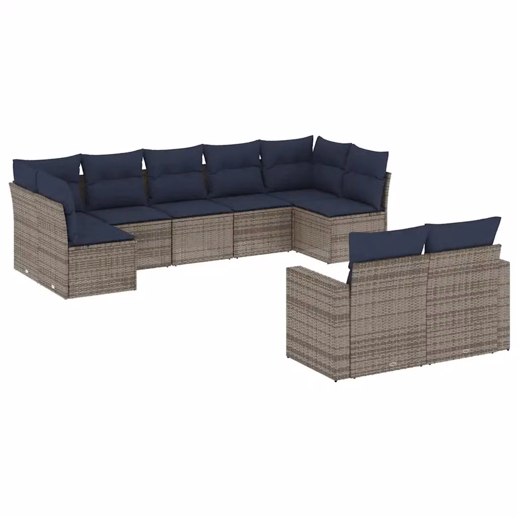 Set di divani da giardino vidaXL 9 pezzi con cuscini grigi e struttura in metallo e rattan per esterno – 2