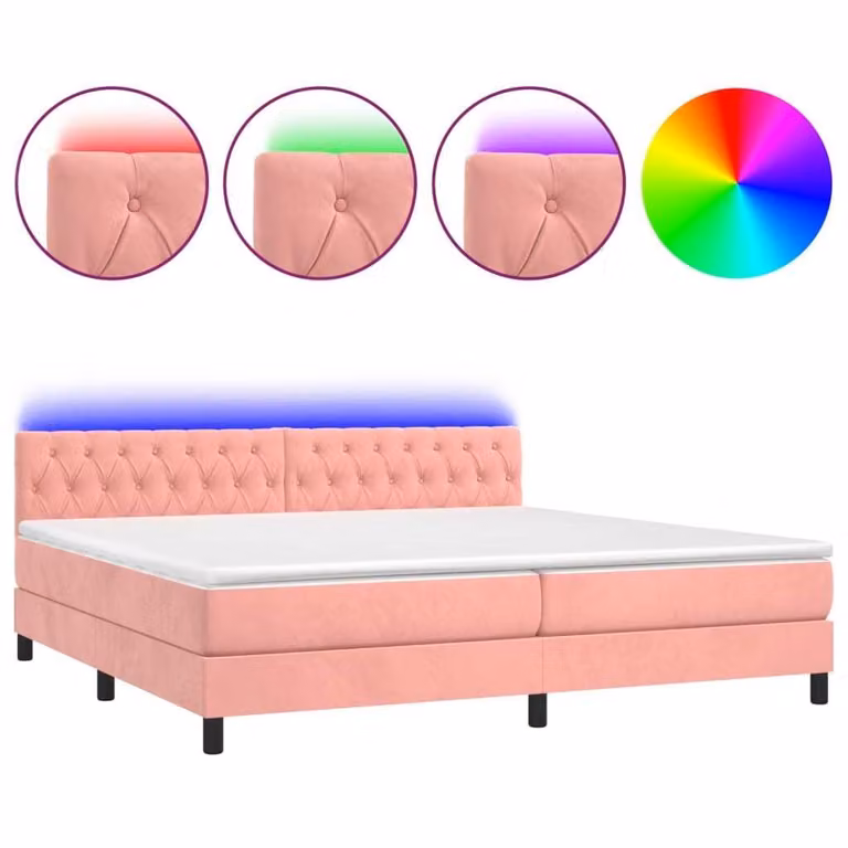 Letto a Molle con Materasso e LED Rosa 200x200 cm in Velluto