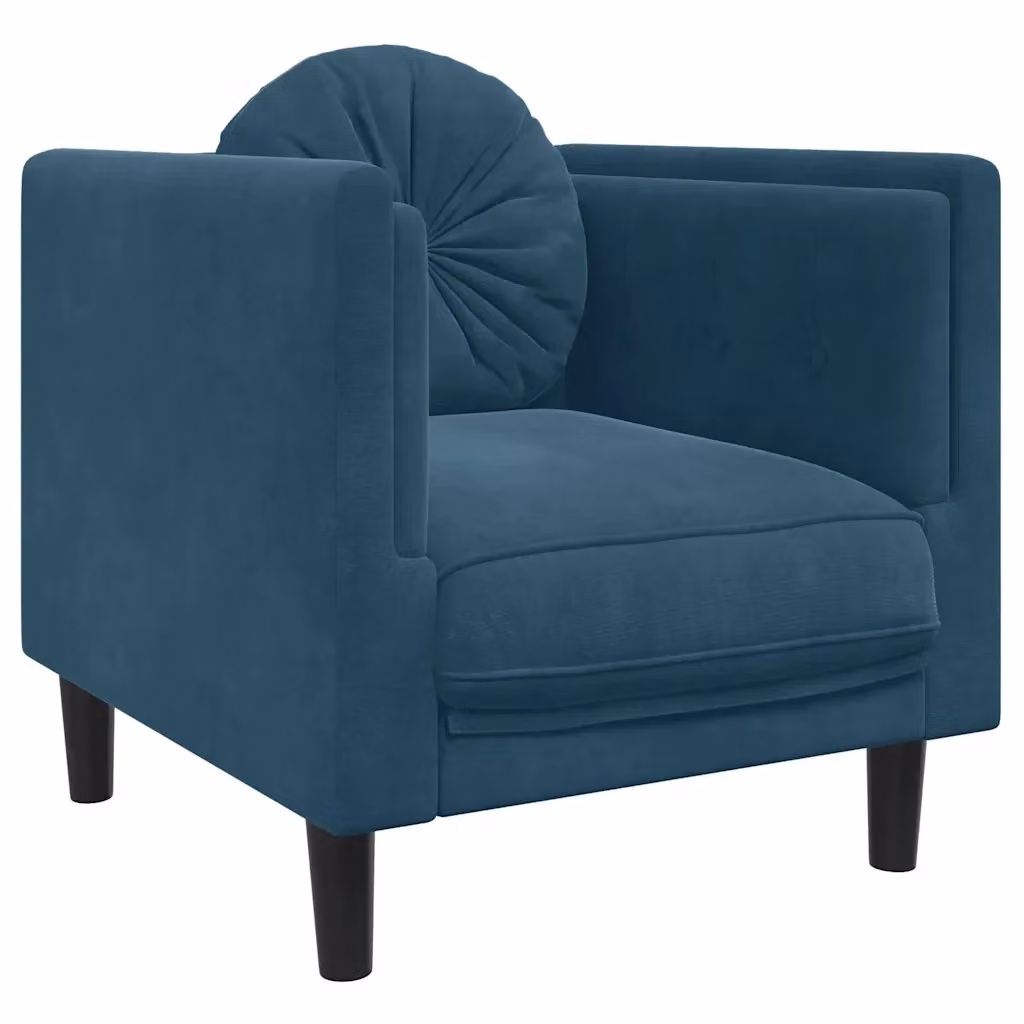 Poltrona Lounge Moderna in Velluto Blu con Ottoman e Braccioli – 2