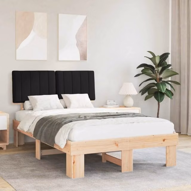 Letto con Testiera Rivestita-Struttura Letto con Testiera Nero 120 x 190 cm Pino massello 799279