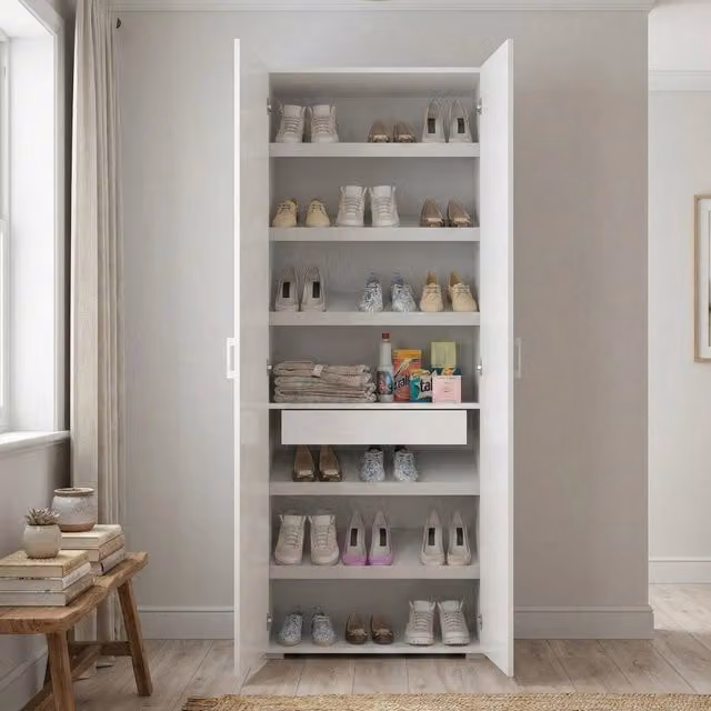 Armadio Multiuso Angy DMORA con 2 Ante e Ripiani, Bianco, L: 72 cm, H: 195 cm, P: 37 cm – 1