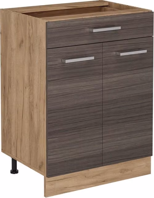 Mobiletto base per cucina Vicco R-Line Grigio nobile e Rovere dorato con cassetto, senza piano di lavoro, Larghezza: 60 cm – 1