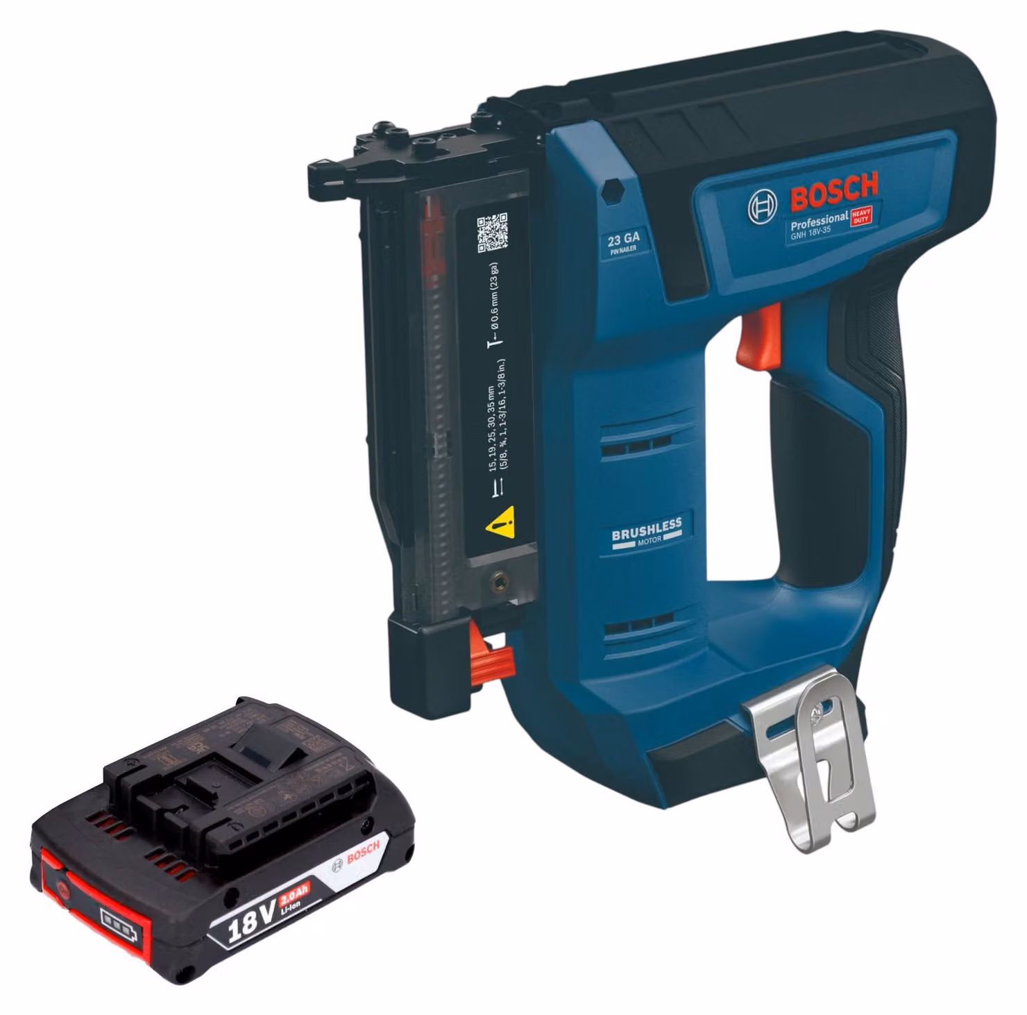 Chiodatrice a batteria Bosch GNH 18V-35 18 V 0,6 x 15 - 35 mm Brushless + 1 batteria da 2,0 Ah - senza caricabatterie