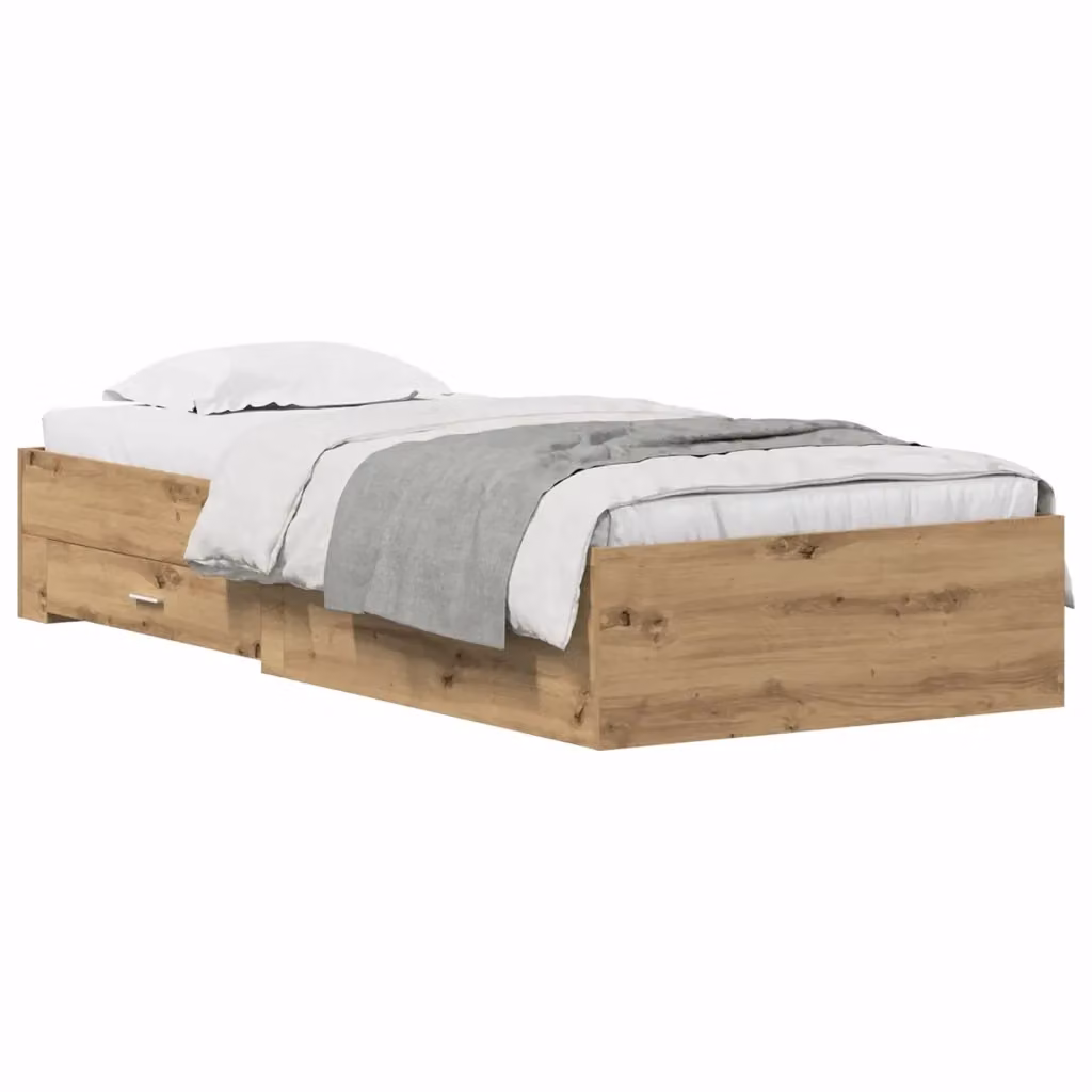 Struttura letto con cassetto vidaXL in legno color rovere marrone L 90 x P 190 cm – 2