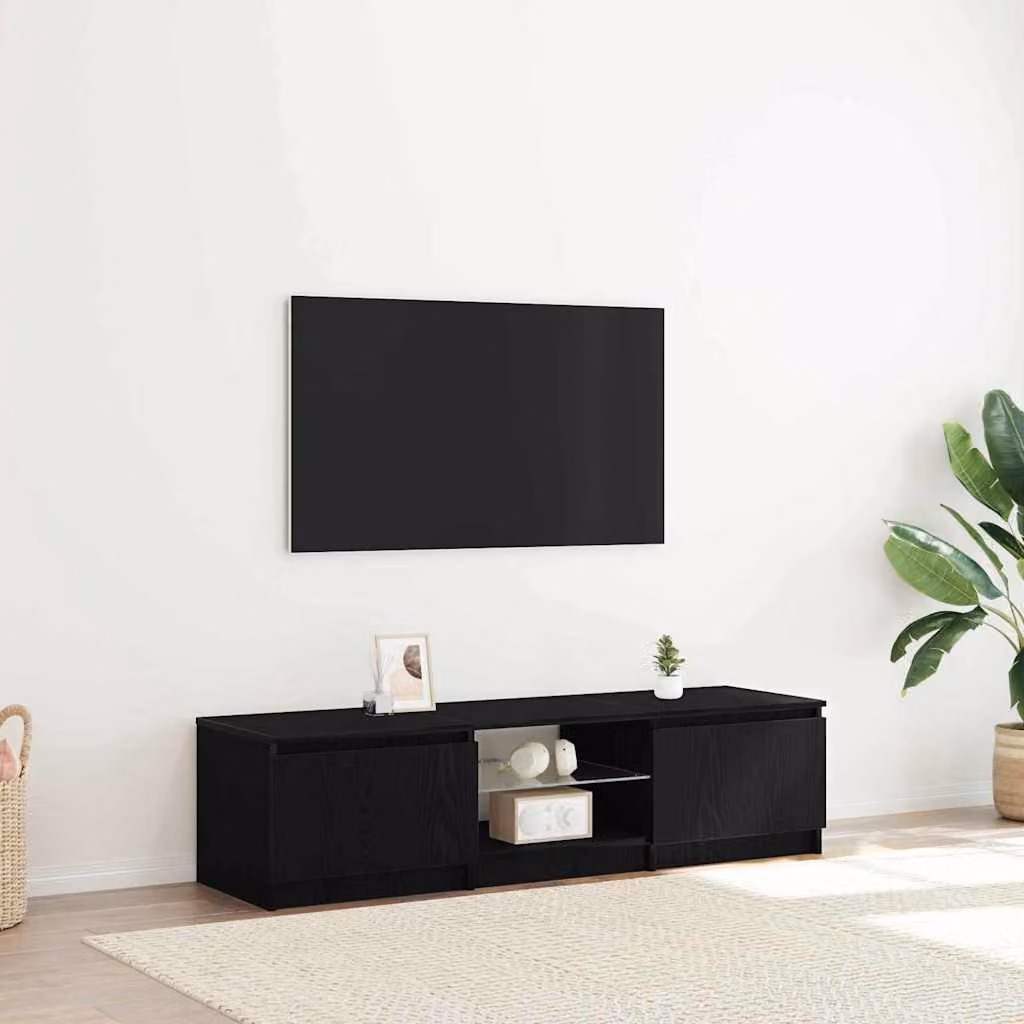Mobile TV moderno vidaXL in legno ingegnerizzato rovere e nero con illuminazione integrata L 140 x P 40 x H 36 cm