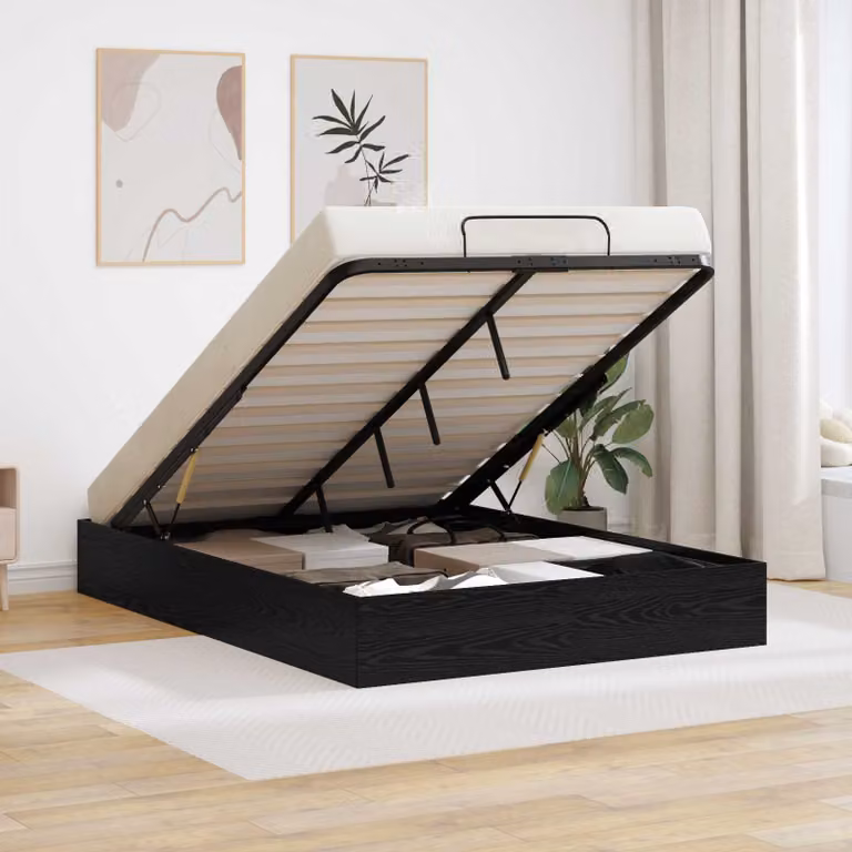 Letto ottomano moderno vidaXL in legno ingegnerizzato nero L/P/H: 200 x 120 x 25 cm con base a sollevamento