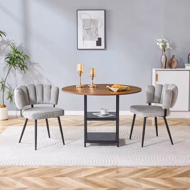 Set tavolo e sedie da pranzo 107x75 cm con doppio ripiano in MDF e metallo grigio chiaro e nero