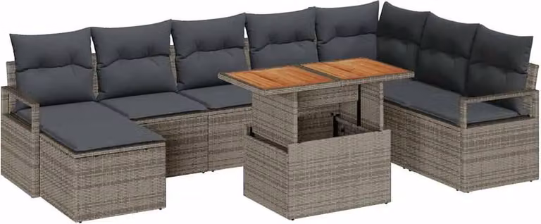 Set Divano da Giardino 9 pcs Grigio Poly Rattan