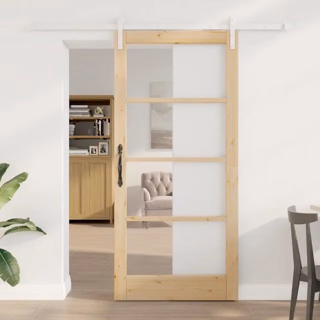 Porta scorrevole moderna vidaXL ORKDAL in legno e vetro, colore naturale beige, L: 93 cm, H: 202 cm